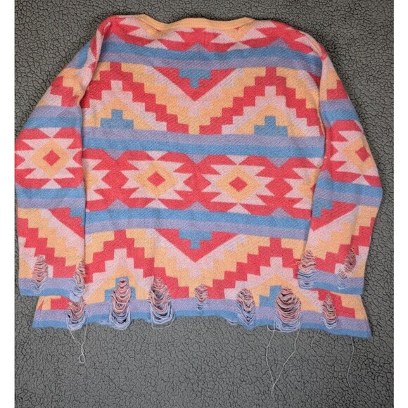 WILDFOX White Label Sweater Aztec Pink Blue Round Neck Size Large Distressed - Picture 4 of 9